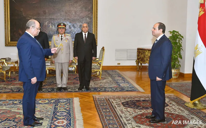 Egyptian President Abdel-Fattah el-Sisi, listens to the new head of the State Council during a swearing, in Cairo, Egypt, on July 20, 2017. Photo by Egyptian President Office