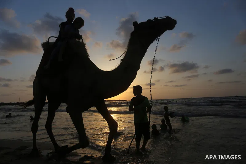 Palestinians enjoy their time at the beach of the Mediterranean sea on the coast of Gaza city on July 19, 2017. Photo by Yasser Qudih