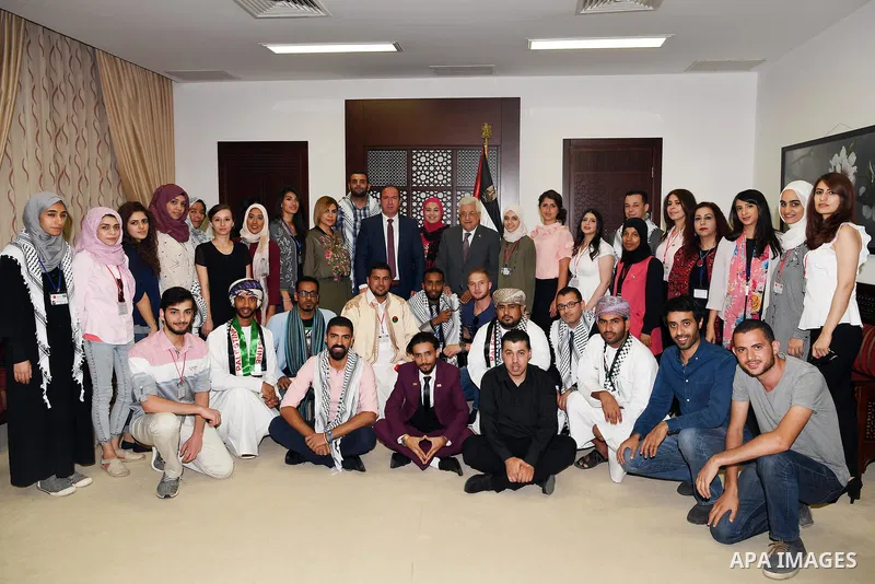 Palesitnian President Mahmoud Abbas meets with a solidarity delegation from Arab countries in the West Bank city of Ramallah, on July 21, 2017. Photo by Thaer Ganaim