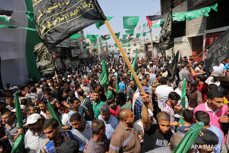 Palestinian demonstrators take part in a protest against Israel's new security measures at the entrance to the al-Aqsa mosque compound, which include metal detectors and cameras, in Khan Younis in the the southern Gaza s...