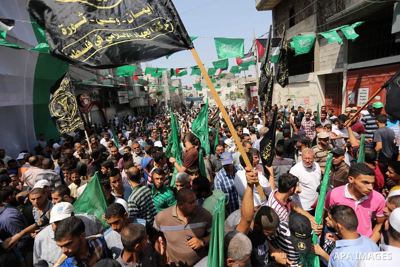 Palestinian demonstrators take part in a protest against Israel's new security measures at the entrance to the al-Aqsa mosque compound, which include metal detectors and cameras, in Khan Younis in the the southern Gaza s...