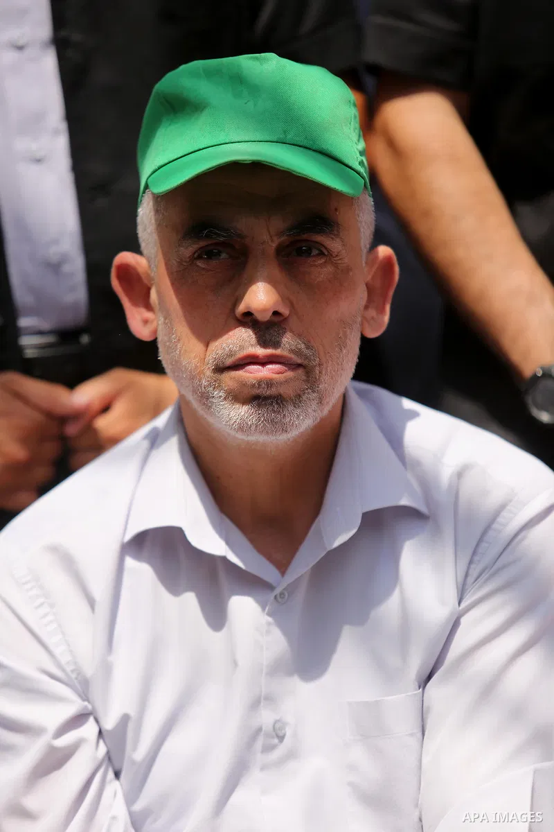 Yahya Sinwar the new leader of the Hamas Islamist movement in the Gaza Strip takes part in a protest against Israel's new security measures at the entrance to the al-Aqsa mosque compound, which include metal detectors an...