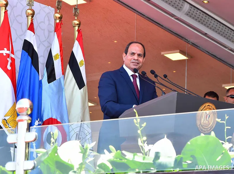 Egyptian President Abdel Fattah al-Sisi gives a speech at the opening of the Mohamed Najib military base, the graduation of new graduates from military colleges, and the celebration of the 65th anniversary of the July 23...