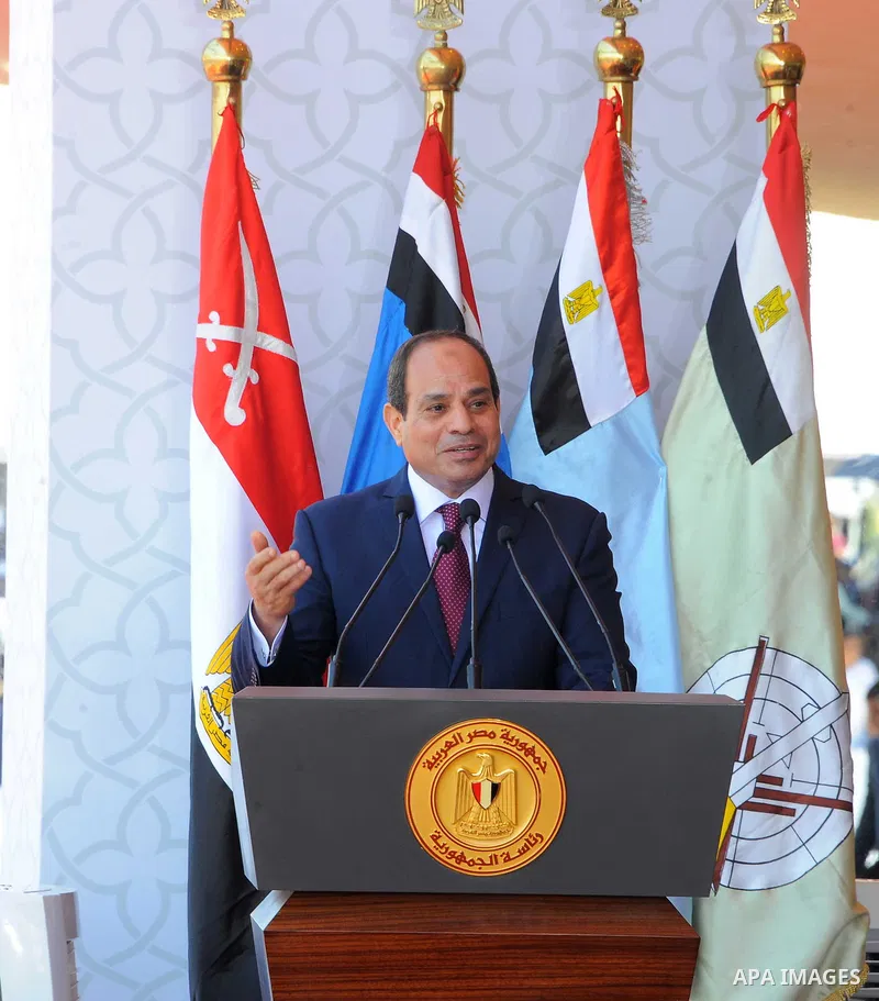 Egyptian President Abdel Fattah al-Sisi gives a speech at the opening of the Mohamed Najib military base, the graduation of new graduates from military colleges, and the celebration of the 65th anniversary of the July 23...