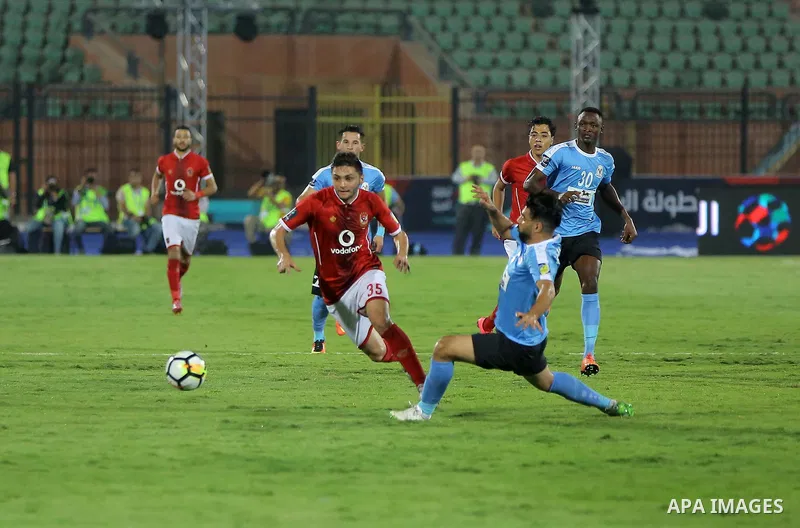 Egypt's Al Ahly and Jordan's Al-Faisaly compete during Arab Club championship at Al-Salam Stadium in Cairo, Egypt on July 22, 2017. Photo by Amr Sayed
