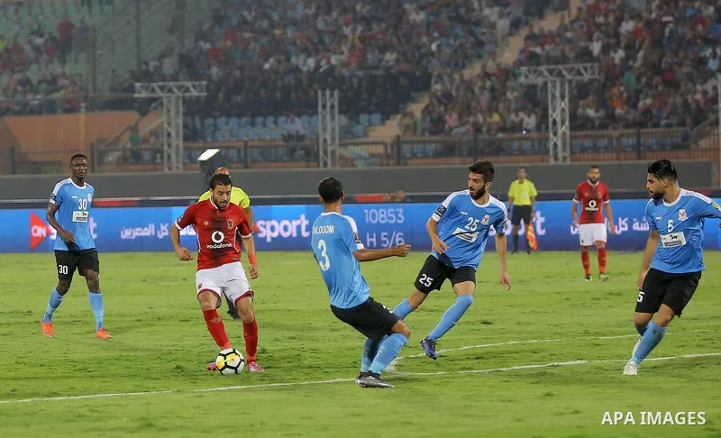 Egypt's Al Ahly and Jordan's Al-Faisaly compete during Arab Club championship at Al-Salam Stadium in Cairo, Egypt on July 22, 2017. Photo by Amr Sayed