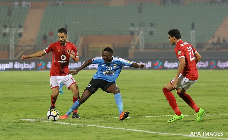 Egypt's Al Ahly and Jordan's Al-Faisaly compete during Arab Club championship at Al-Salam Stadium in Cairo, Egypt on July 22, 2017. Photo by Amr Sayed