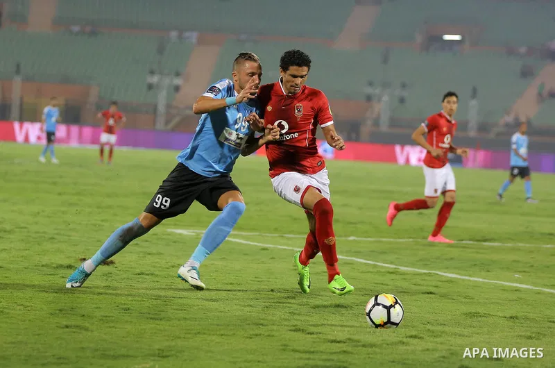 Egypt's Al Ahly and Jordan's Al-Faisaly compete during Arab Club championship at Al-Salam Stadium in Cairo, Egypt on July 22, 2017. Photo by Amr Sayed