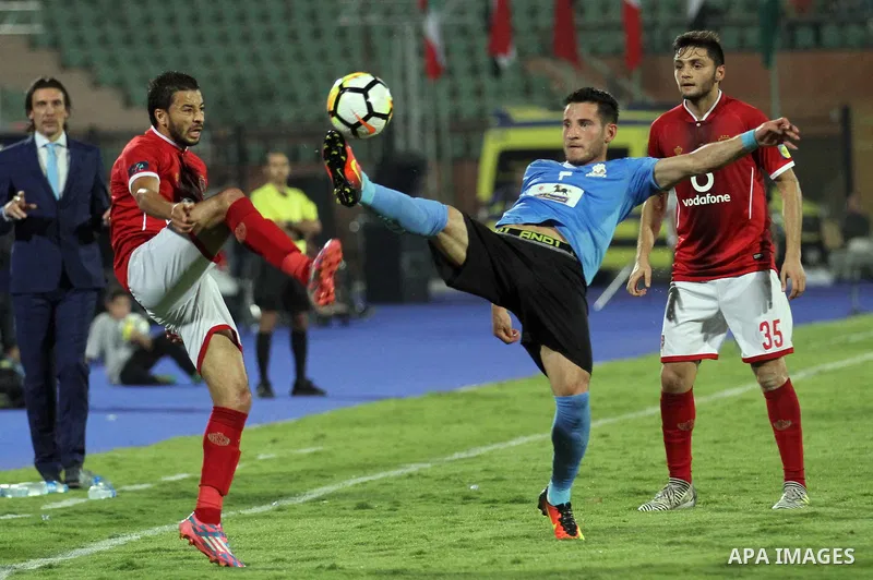 Egypt's Al Ahly and Jordan's Al-Faisaly compete during Arab Club championship at Al-Salam Stadium in Cairo, Egypt on July 22, 2017. Photo by Amr Sayed