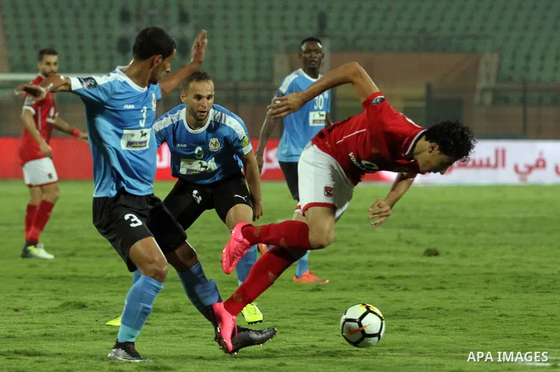 Egypt's Al Ahly and Jordan's Al-Faisaly compete during Arab Club championship at Al-Salam Stadium in Cairo, Egypt on July 22, 2017. Photo by Amr Sayed