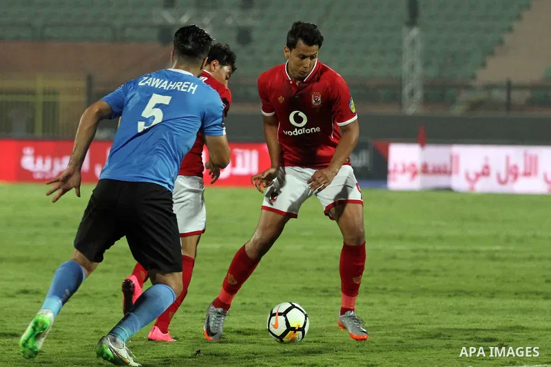Egypt's Al Ahly and Jordan's Al-Faisaly compete during Arab Club championship at Al-Salam Stadium in Cairo, Egypt on July 22, 2017. Photo by Amr Sayed
