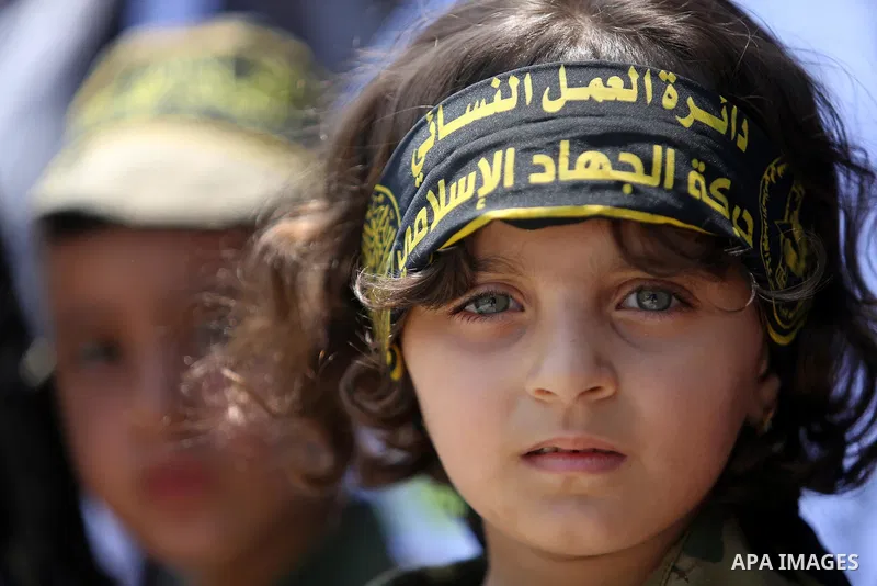 Palestinian supporters of Islamic Jihad take part in a protest against Israel's new security measures at the entrance to the al-Aqsa mosque compound, which include metal detectors and cameras, in Gaza City on July 23, 20...
