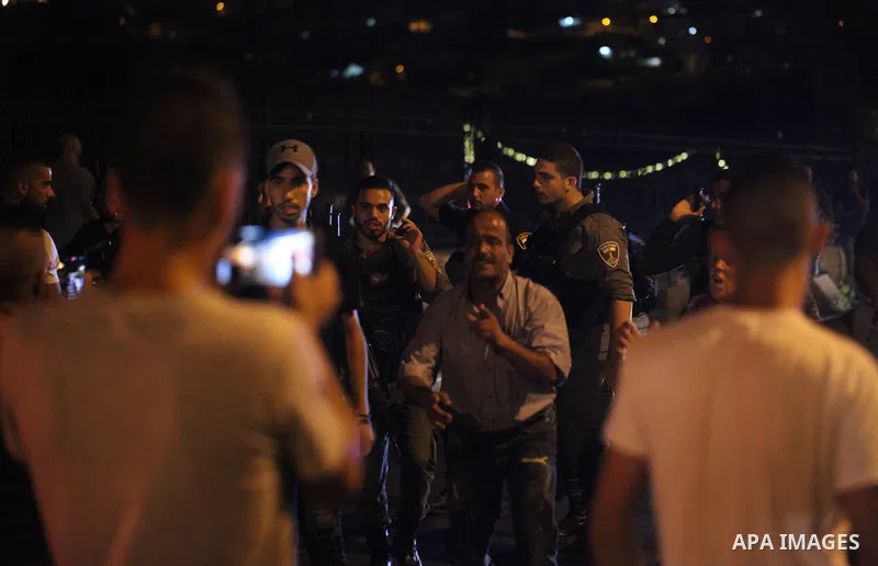Israeli security forces clash with Palestinians outside Lions' Gate, a main entrance to the Al-Aqsa mosque compound in Jerusalem's Old City, on July 24, 2017, in protest against new Israeli security measures implemented...