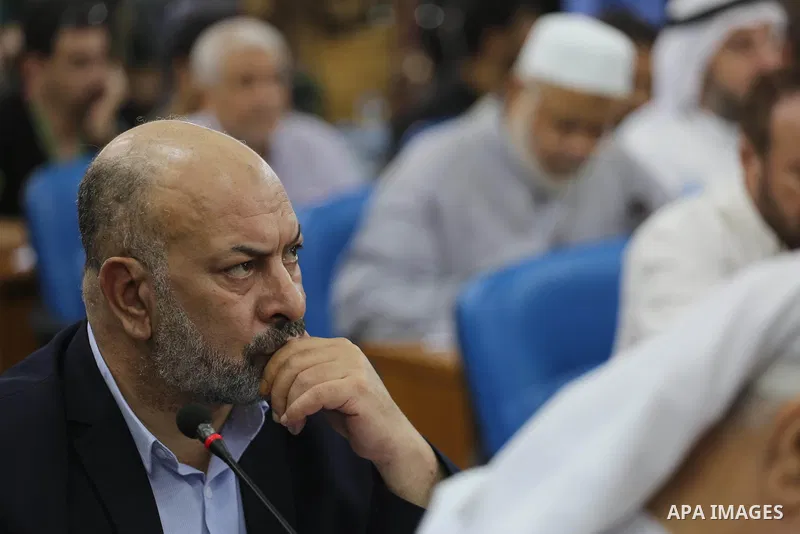 Members of the Palestinian legislative council from Hamas movement attend a meeting at the legislative council, in Gaza city on July 27, 2017. Photo by Mohammed Asad
