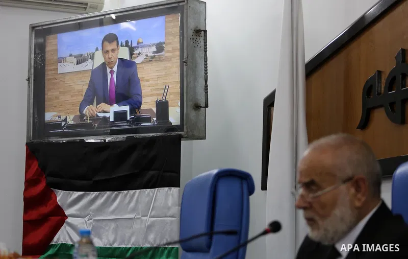 Members of the Palestinian legislative council from Hamas movement attend a meeting at the legislative council, in Gaza city on July 27, 2017. Photo by Mohammed Asad