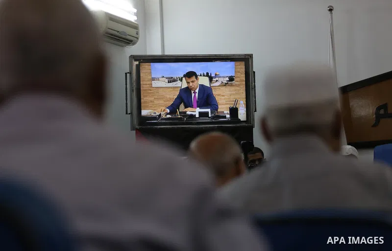 Members of the Palestinian legislative council from Hamas movement attend a meeting at the legislative council, in Gaza city on July 27, 2017. Photo by Mohammed Asad