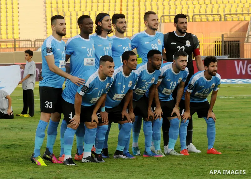 Jordan's Al-Faisaly players pose for a photo before the match with UAE's Al-Wahda clup at Arab Club championship at Al-Salam Stadium in Cairo, Egypt on July 28, 2017. Photo by Amr Sayed