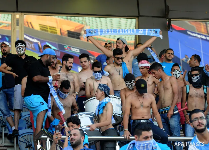 Jordan's Al-Faisaly fans react during the match between Al-Faisaly club and UAE's Al-Wahda clup at Arab Club championship at Al-Salam Stadium in Cairo, Egypt on July 28, 2017. Photo by Amr Sayed