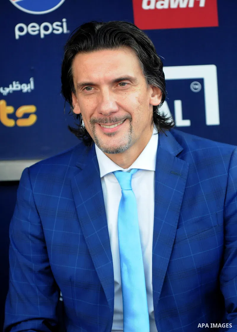 Jordan's Al-Faisaly coach Nebojsa Jovovic reacts during the match between his club and UAE's Al-Wahda clup at Arab Club championship at Al-Salam Stadium in Cairo, Egypt on July 28, 2017. Photo by Amr Sayed