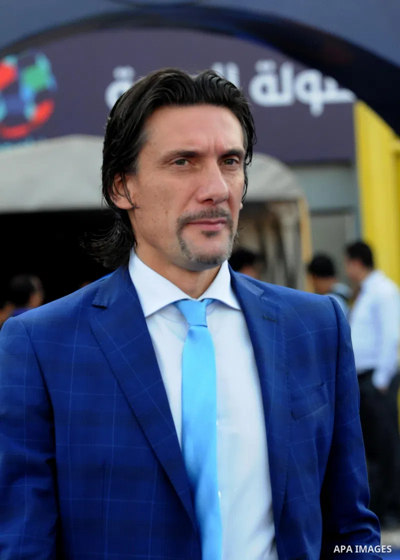Jordan's Al-Faisaly coach Nebojsa Jovovic reacts during the match between his club and UAE's Al-Wahda clup at Arab Club championship at Al-Salam Stadium in Cairo, Egypt on July 28, 2017. Photo by Amr Sayed