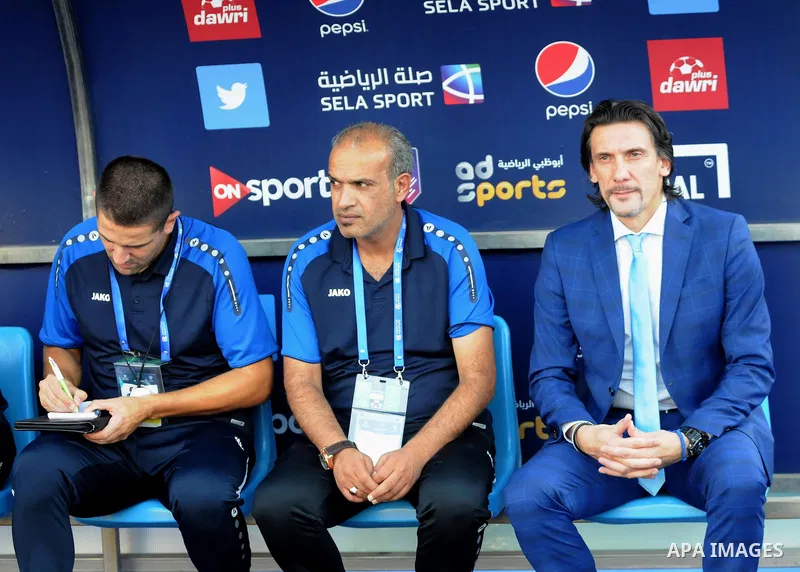 Jordan's Al-Faisaly coach Nebojsa Jovovic reacts during the match between his club and UAE's Al-Wahda clup at Arab Club championship at Al-Salam Stadium in Cairo, Egypt on July 28, 2017. Photo by Amr Sayed