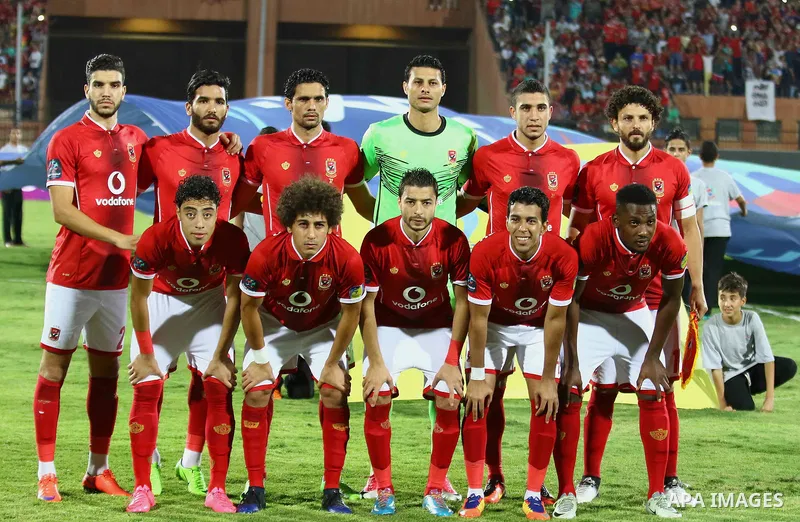 Al-Ahly players pose for a photo before their match with Al-Nassr Hussein Dey at Arab Club championship at Al-Salam Stadium in Cairo, Egypt on July 28, 2017. Photo by Amr Sayed