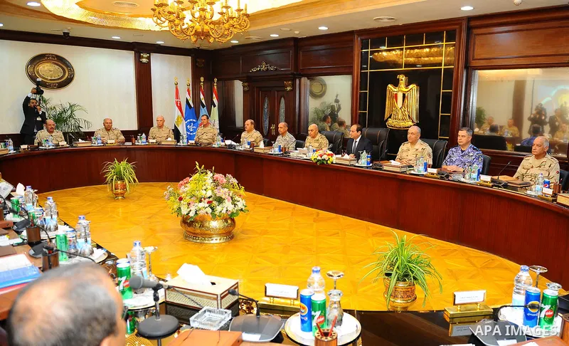 Egyptian President Abdel Fattah al-Sisi chairs a meeting of the supreme council of the armed forces, in Cairo, Egypt, on July 29, 2017. Photo by Egyptian President Office