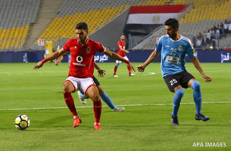 Egypt's Al Ahly and Jordan's Al-Faisaly compete during their Arab Club chamipionship semi finial soccer match at Borg Al-Arab Stadium in Alexandria, Egypt, 02 August 2017. Photo by Stringer