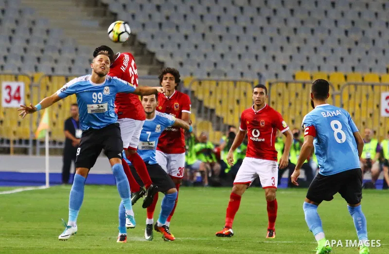Egypt's Al Ahly and Jordan's Al-Faisaly compete during their Arab Club chamipionship semi finial soccer match at Borg Al-Arab Stadium in Alexandria, Egypt, 02 August 2017. Photo by Stringer