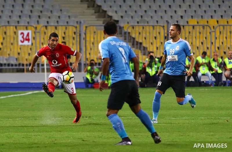 Egypt's Al Ahly and Jordan's Al-Faisaly compete during their Arab Club chamipionship semi finial soccer match at Borg Al-Arab Stadium in Alexandria, Egypt, 02 August 2017. Photo by Stringer