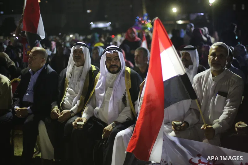 Palestinian demonstrators take part in protest to show their solidarity with Egyptian people, in Gaza City, on August 5, 2017. Photo by Mohammed Asad