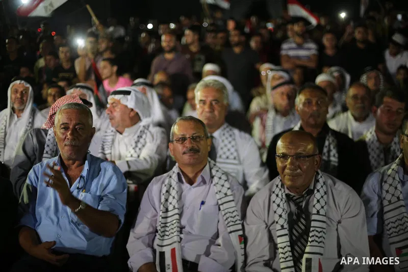 Palestinian demonstrators take part in protest to show their solidarity with Egyptian people, in Gaza City, on August 5, 2017. Photo by Mohammed Asad