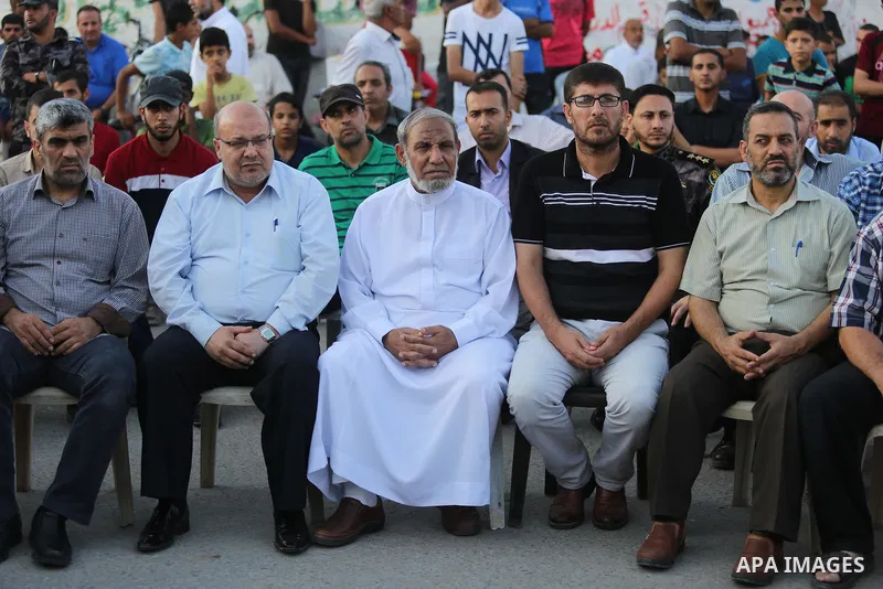 Senior Hamas leader Mahmoud al-Zahar attends the opening ceremony of Mazen Faqha square, in Nusseirat refugee camp, in the central Gaza Strip, on August 6, 2017. Photo by Ashraf Amra