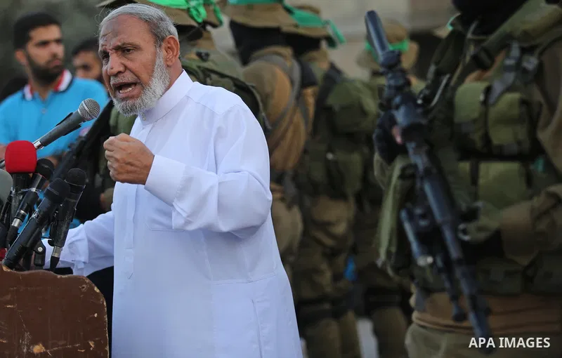 Senior Hamas leader Mahmoud al-Zahar attends the opening ceremony of Mazen Faqha square, in Nusseir at refugee camp, in the central Gaza Strip, on August 6, 2017. Photo by Ashraf Amra