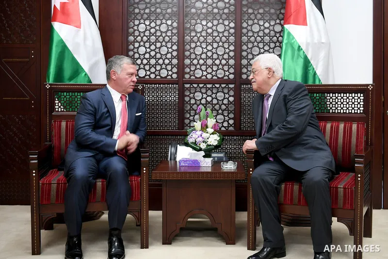 Palestinian president Mahmud Abbas meets with Jordan's King Abdullah II in the West Bank city of Ramallah on August 7, 2017. Jordan's King began a rare visit to the occupied West Bank to meet With Palestinain president,...