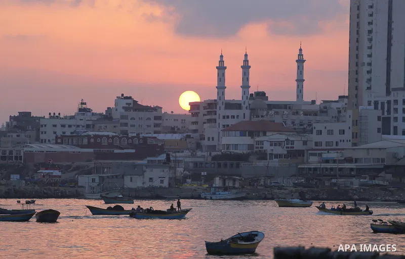 A picture taken at Sunrise on August 10, 2017 shows the Gaza seaport. Photo by Mohammed Asad