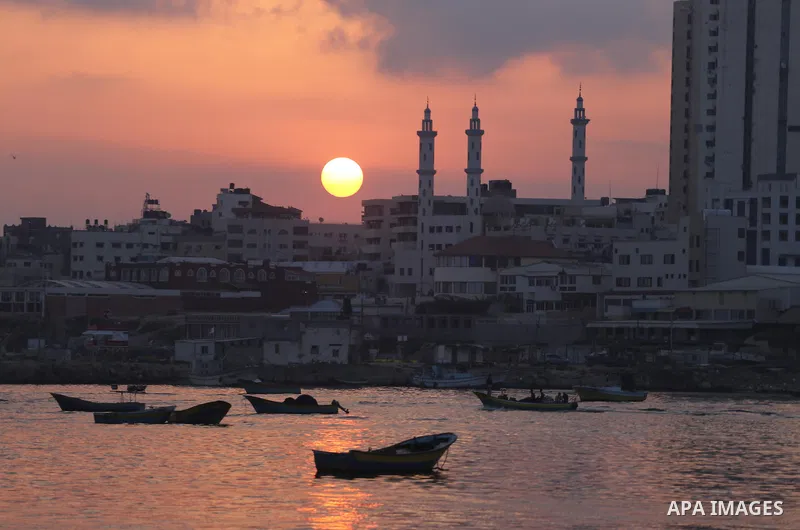A picture taken at Sunrise on August 10, 2017 shows the Gaza seaport. Photo by Mohammed Asad