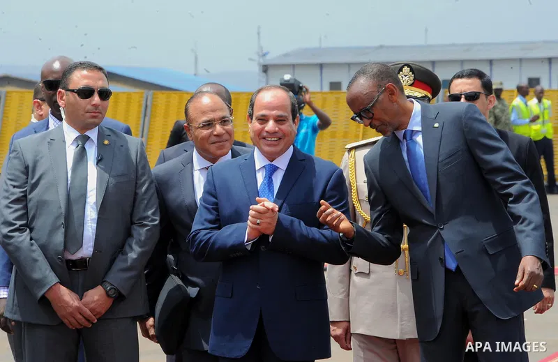 Egyptian President Abdel Fattah al-Sisi attends the welcome ceremony after his arrival at Kigali International Airport on August 15, 2017. The Egyptian President is paying a two day visit to Rwanda. Photo by Egyptian Pre...
