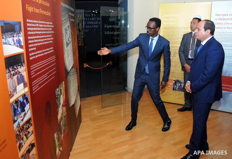 Egyptian President Abdel Fattah al-Sisi visits the Kigali Genocide Memorial in Kigali on August 15, 2017, shortly after his arrival for a visit. The Egyptian President is paying a two day visit to Rwanda. Photo by Egypti...