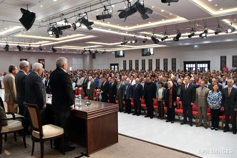 Palestinian President Mahmoud Abbas meets with members of the territories of the Fatah movement, in the West Bank city of Ramallah, on August 15, 2017. Photo by Thaer Ganaim