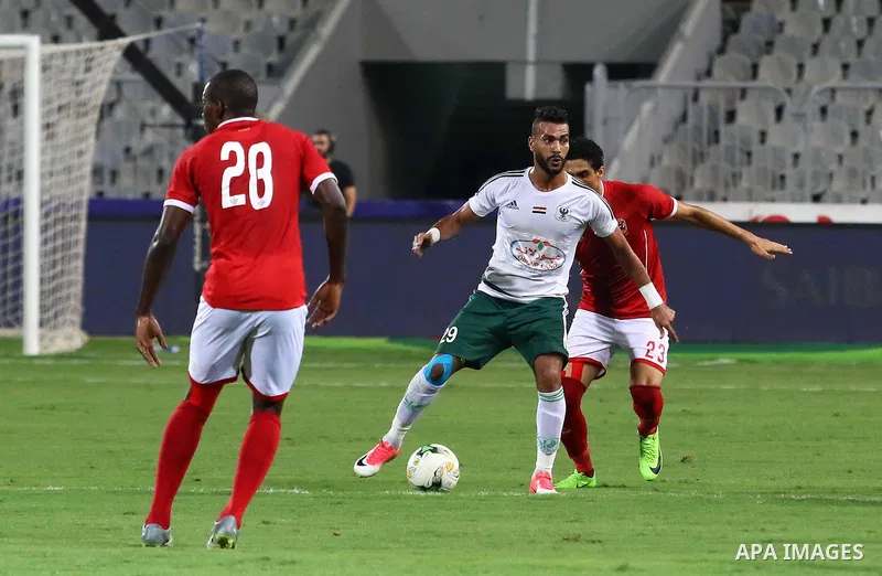 Egypt's Al Ahly players and Al Masry players cduring Egyptian Cup Final, in Alexandria, Egypt on August 15, 2017. Photo by Stringer