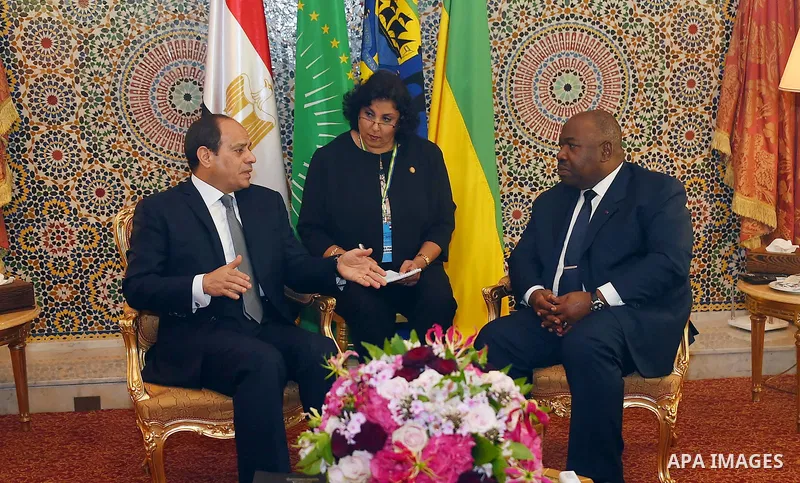 Egyptian President Abdel Fattah al-Sisi meets with Gabon's President Ali Bongo Ondimba in Libreville on August 16, 2017. Photo by Egyptian President Office