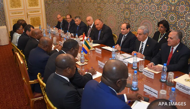 Egyptian President Abdel Fattah al-Sisi meets with Gabon's President Ali Bongo Ondimba in Libreville on August 16, 2017. Photo by Egyptian President Office