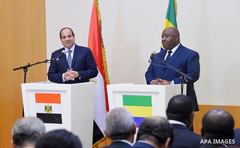 Egyptian President Abdel Fattah al-Sisi and Gabon's President Ali Bongo hold a joint press conference after their meeting in Libreville on August 16, 2017. Photo by Egyptian President Office