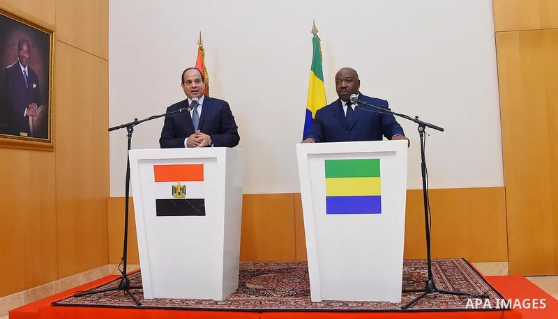Egyptian President Abdel Fattah al-Sisi and Gabon's President Ali Bongo hold a joint press conference after their meeting in Libreville on August 16, 2017. Photo by Egyptian President Office