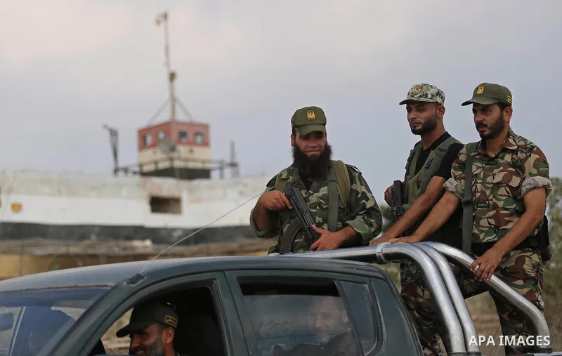 Palestinian policemen patrol on the border with Egypt, in Rafah in the southern of Gaza Strip August 17, 2017. A suicide bomber killed a Palestinian security man in southern Gaza, officials said, in what was seen as a ra...
