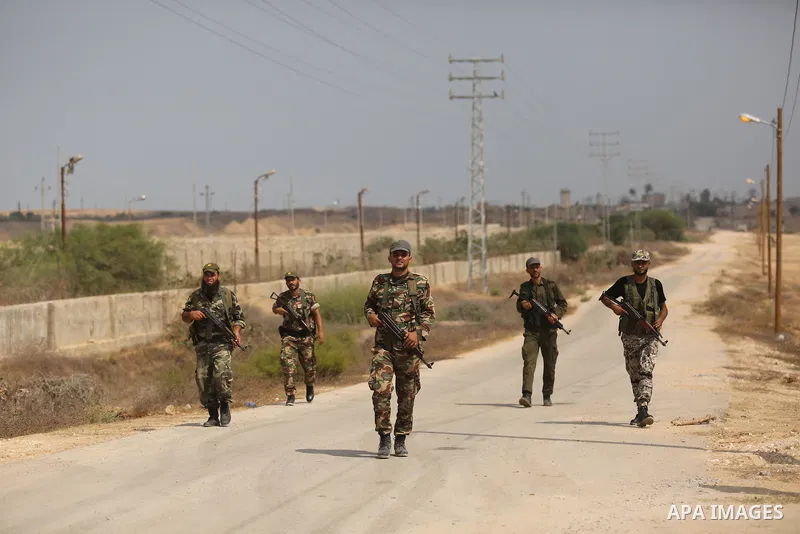 Palestinian policemen patrol on the border with Egypt, in Rafah in the southern of Gaza Strip August 17, 2017. A suicide bomber killed a Palestinian security man in southern Gaza, officials said, in what was seen as a ra...