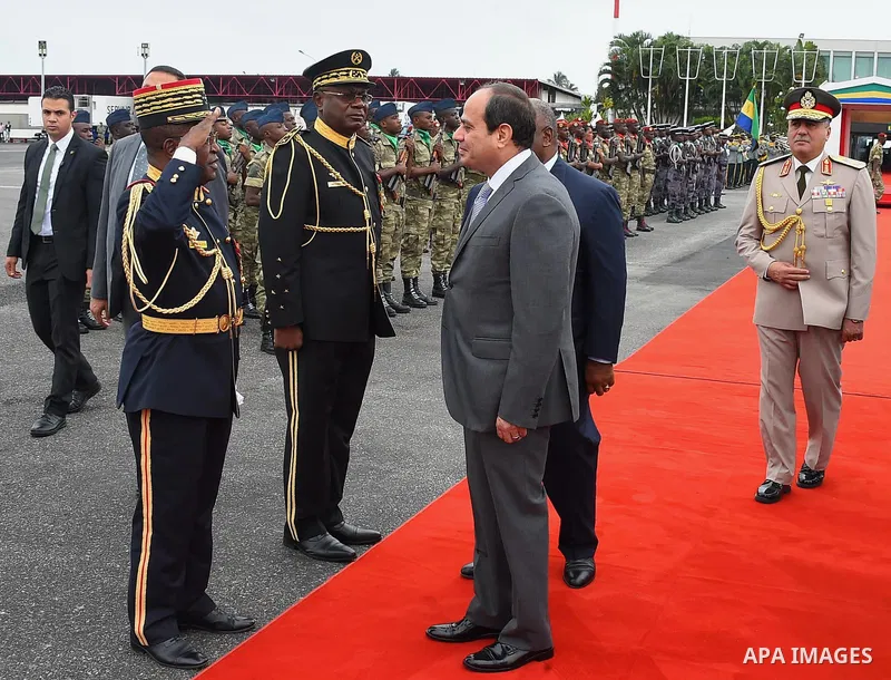 Egyptian President Abdel Fattah Sisi bids farewell to Libreville the capital of Gabon, on August 16, 2017. Photo by Egyptian President Office