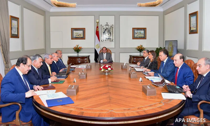 Egyptian President Abdel Fattah al-Sisi meets with Prime Minister Sherif Ismail, in Cairo, Egypt, on August 28, 2017. Photo by Egyptian President Office