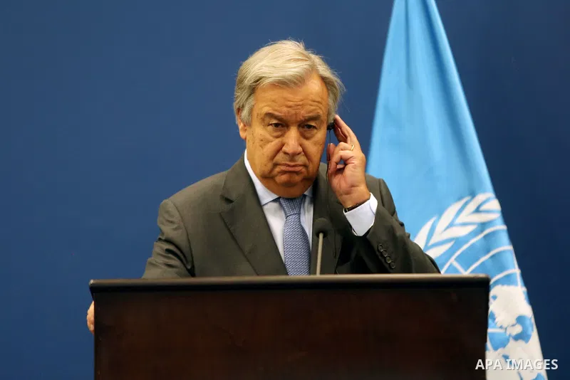 United Nations Secretary-General Antonio listens to translations during a joint news conference with Palestinian Prime Minister Rami Hamdallah, in the West Bank city of Ramallah August 29, 2017. Photo by Shadi Hatem
